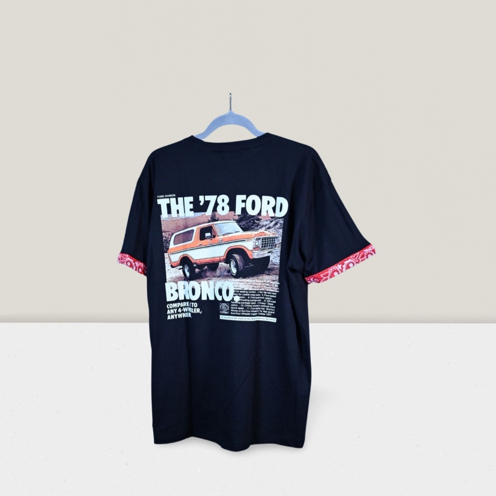 Black Ford Bronco Shirt – Large, Red Bandana Cuffs